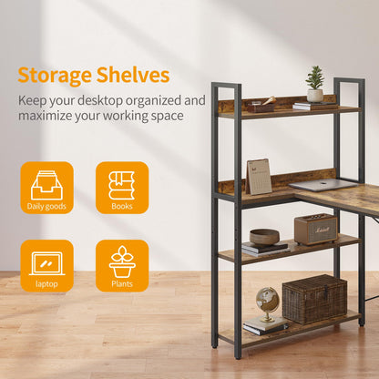 CubiCubi L-förmiger Computertisch mit Regal - 120cm braun