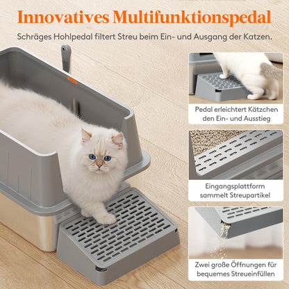 Lifewit Edelstahl Offenes Katzenklo - XXL Grau
