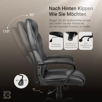 BASETBL Chefsessel Ergonomisch 150kg – PU Leder Schwarz