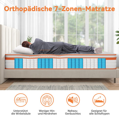 TeQsli Gel Taschenfederkern Matratze 90x200 cm H3/H4 7-Zonen