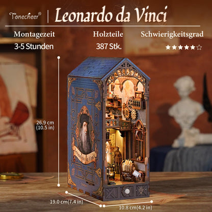 Tonecheer Leonardo da Vinci Book Nook 3D Puzzle LED Staubschutz