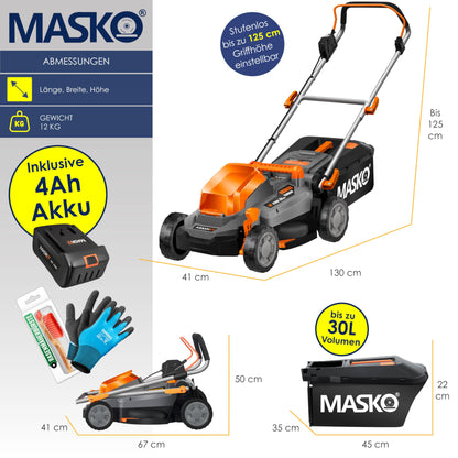 MASKO Akku Rasenmäher Mulch 33cm – inkl. 4Ah Akku Set
