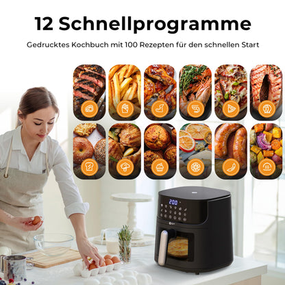 Balter Heissluftfritteuse 5,5 L Airfryer XXL mit Sichtfenster