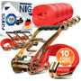 NTG Spanngurt-Set mit Ratsche, 8 m, 10-teilig, LC 5000 daN, TÜV/GS – 50 mm breite Polyester-Zurrgurte mit Haken