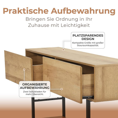 en.casa Varberg Konsolentisch schmal – Eicheoptik, 2 Schubladen