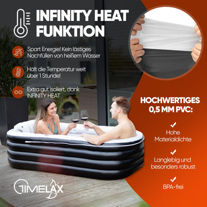 TIMELAX Aufblasbare Badewanne XL mit ergonomischer Rückenlehne