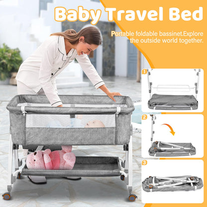 NIKYJM Beistellbett Baby 3-in-1 – Stubenwagen & Reisebett