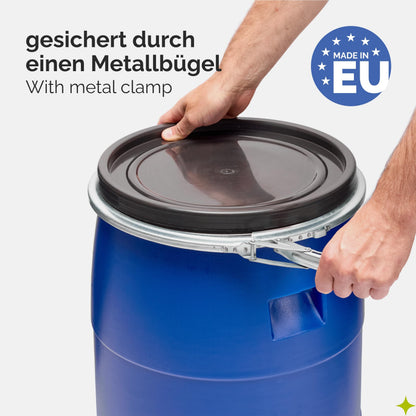 Garronda Regentonne 220 Liter mit Deckel, HDPE Weithalsfass blau