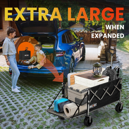 Overmont Klappbar Bollerwagen Faltbare Heckklappe All-Terrain Schwarz