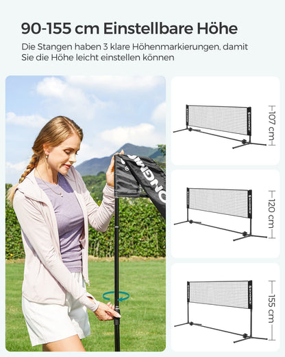 SONGMICS Badminton-Netz 3 m höhenverstellbar, tragbar, schwarz