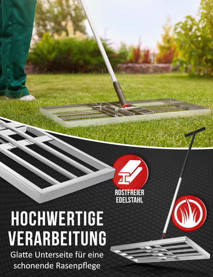 KSP-TEC Rasenrakel Edelstahl 75x35 cm Nivellierrechen mit Stiel