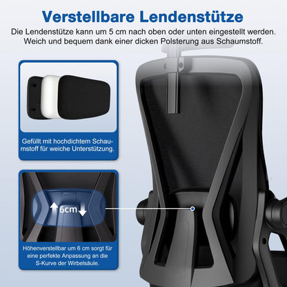 Airchros Bürostuhl ergonomisch mit Kopfstütze und Lendenwirbelstütze