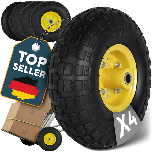 FROSAL PU-Ersatzräder 4.10/3.50-4, 4er-Set, pannensicher, Stahlfelge – Ersatzräder für Sackkarre und Bollerwagen