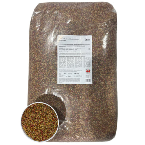 Koi Herdecke Fischfutter Mix 15 kg – schwimmende Pellets 3 mm für Koi, vierfarbiger Pellet-Mix als Teichfutter