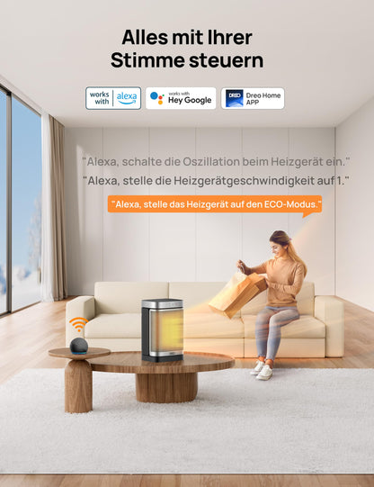 Dreo Heizlüfter Heater314S, 1500 W PTC Keramik mit WLAN und Thermostat