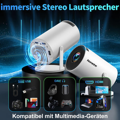 Mini 2026 Modell 4K Beamer Projektor - Android WLAN Weiss