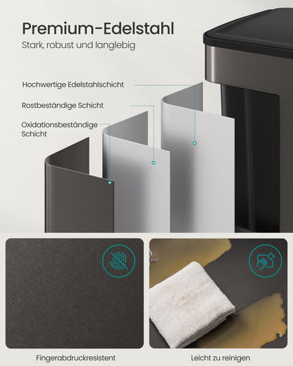 SONGMICS LTB741G01 Küchenmülleimer 2x30L 2 Fächer - Edelstahl Schiefergrau