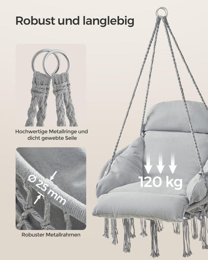 SONGMICS Hängesessel GDC042G11V3, mit Kissen, bis 120 kg, Taubengrau