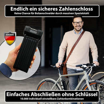 KOHLBURG Fahrrad Faltschloss - 110cm Zahlen bolzenschneidersicher