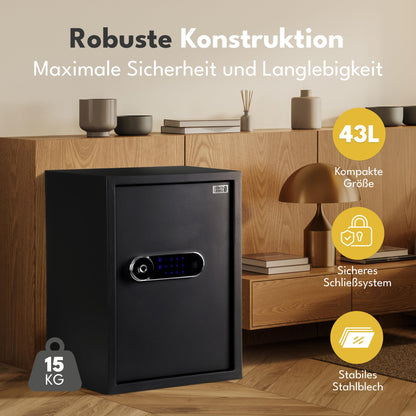 LEBENLANG 43L Möbeltresor – Fingerabdrucksensor & Zahlenschloss
