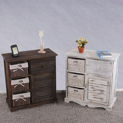 Mendler Kommode mit 3 Körben - Shabby-Look Weiss