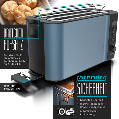 Arendo Wasserkocher und Toaster Set Edelstahl Blau