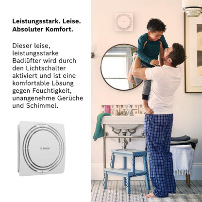 Bosch Leiser Badlüfter 1900 W100 - 100mm, Lichtschalter-Aktivierung