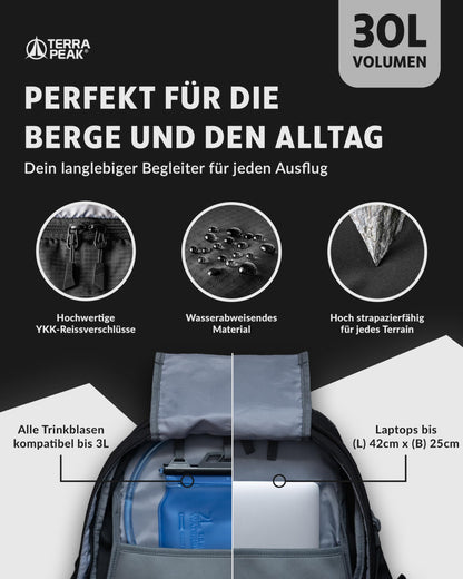 Terra Peak Flex 30 Wanderrucksack 30L mit Rückenbelüftung, schwarz