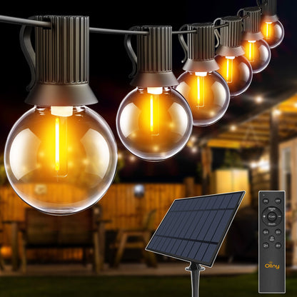 Ollny Solar Lichterkette Aussen 20 m, G40 LED, IP65, Fernbedienung mit Solarpanel und 30+2 Leuchtmitteln