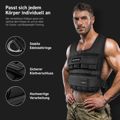 MSPORTS Gewichtsweste Premium Verstellbar - 20 kg, Schwarz