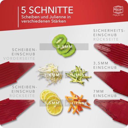 Börner Gemüsehobel V1 Starter Set – V-Hobel mit Fruchthalter, Rot