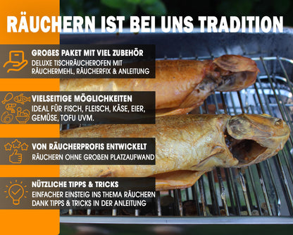Angel-Berger Deluxe Tischräucherofen Edelstahl Smoker Set
