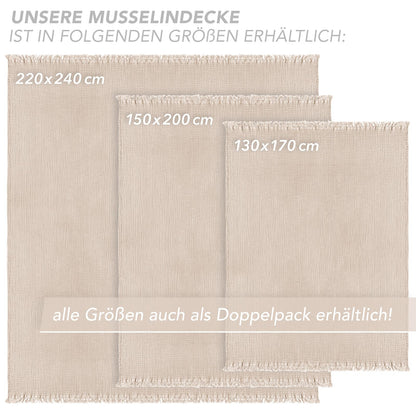 Pure Label Musselin Tagesdecke 220 x 240 cm aus Baumwolle, Beige