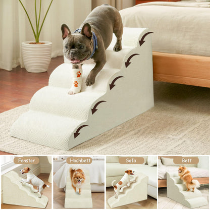 Niubya Hundetreppe für kleine Hunde, 5 Stufen, Beige, H 62 cm