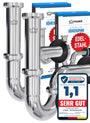 FEINER Universal-Siphon für Waschbecken, Edelstahl verchromt, 2er-Set – Siphonbogen mit Tauchrohr und Rosette in Chrom