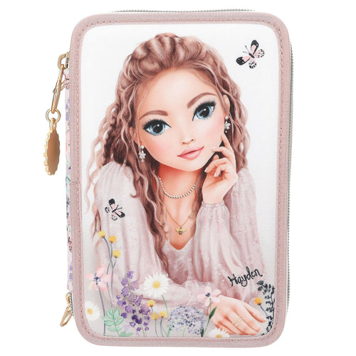 Depesche TOPModel Summer Feeling Federtasche, gefüllt, 3 Fächer, rosa – mit Model-Motiv, Schmetterlingen und Blumen