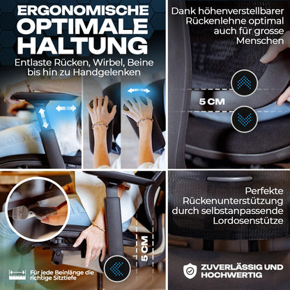 VALKENSTOL M6 Bürostuhl Ergonomisch – Mesh, Grosse Menschen