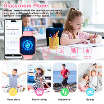 Ucani 4G Smartwatch Kinder A28 mit GPS und Videoanruf, Hellrosa