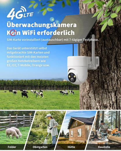 SEHMUA CB84S 4G LTE Überwachungskamera Aussen mit Solarpanel, 2K