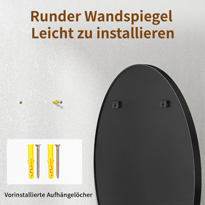 BEAUTYPEAK Runder Dekowandspiegel 76cm – Schwarz Aluminiumrahmen