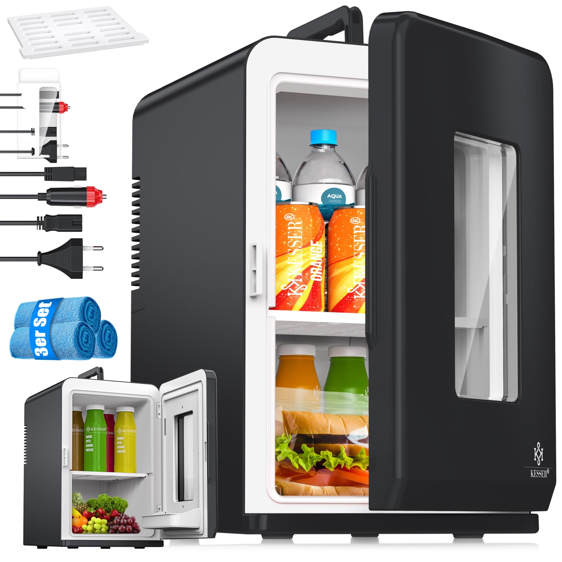 KESSER® 2in1 Tragbarer Mini Kühlbox 15L Kühl- & Heizfunktion - Schwarz. Kühlt und wärmt Speisen/Getränke.