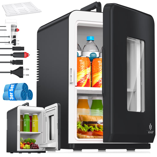 KESSER® 2in1 Tragbarer Mini Kühlbox 15L Kühl- & Heizfunktion - Schwarz. Kühlt und wärmt Speisen/Getränke.