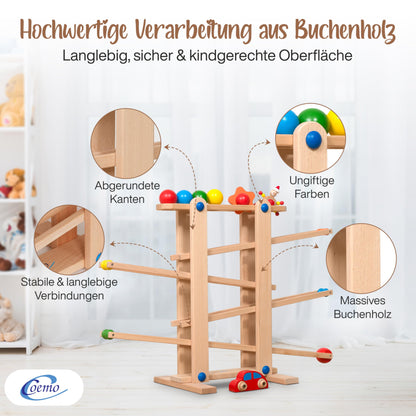 Coemo Kugelbahn Holz Motorikspielzeug – 7 Mobile Teile