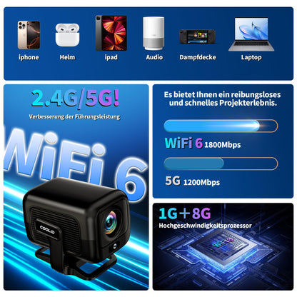 Coolid C3 Mini Beamer Full HD 1080P mit WiFi 6 und Bluetooth 5.4