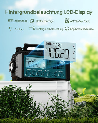 Roxicosly Kurbelradio CR1009Ultra Notfallradio mit Solar & Powerbank