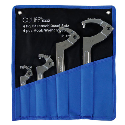 CCLIFE Gelenk-Hakenschlüssel Set 4-teilig, verstellbar, 19–170 mm