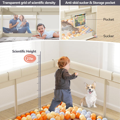 Fodoss Baby Laufgitter 120x120cm mit Matratze – Beige