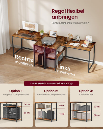 VASAGLE Eckschreibtisch L-Form mit Ablage, 110 x 80 cm, vintagebraun