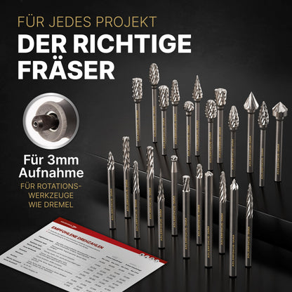 Adlerfokus Hartmetall-Frässtifte Set, 24 Stück, 3 mm Schaft