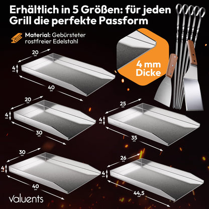 valuents Grillplatte Plancha Edelstahl 25 x 35 cm mit Grillspachtel